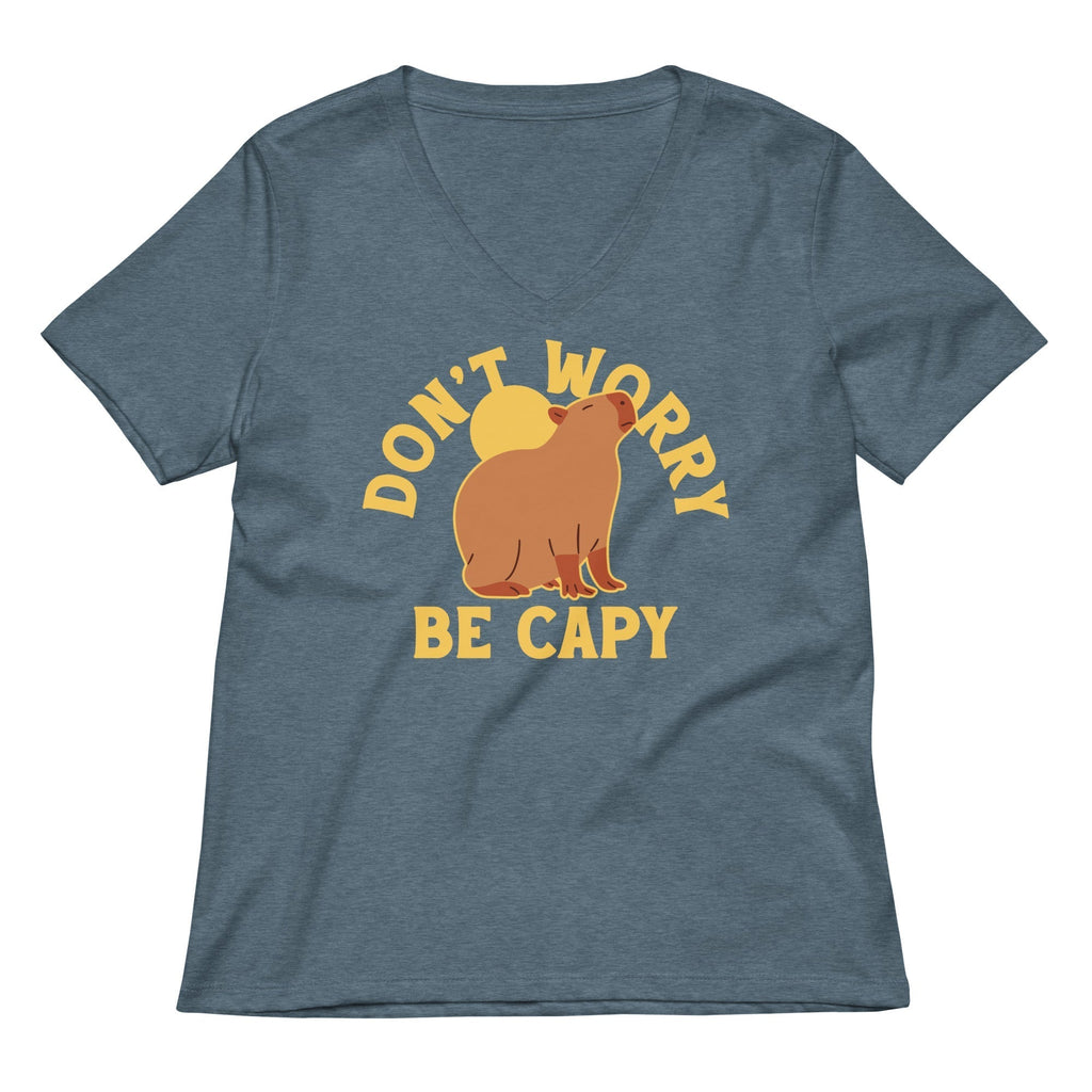 Don't Worry Be Capy Women's V-Neck Tee Hoodie, Sweatshirt | PureTeeCo.com (Image 4)