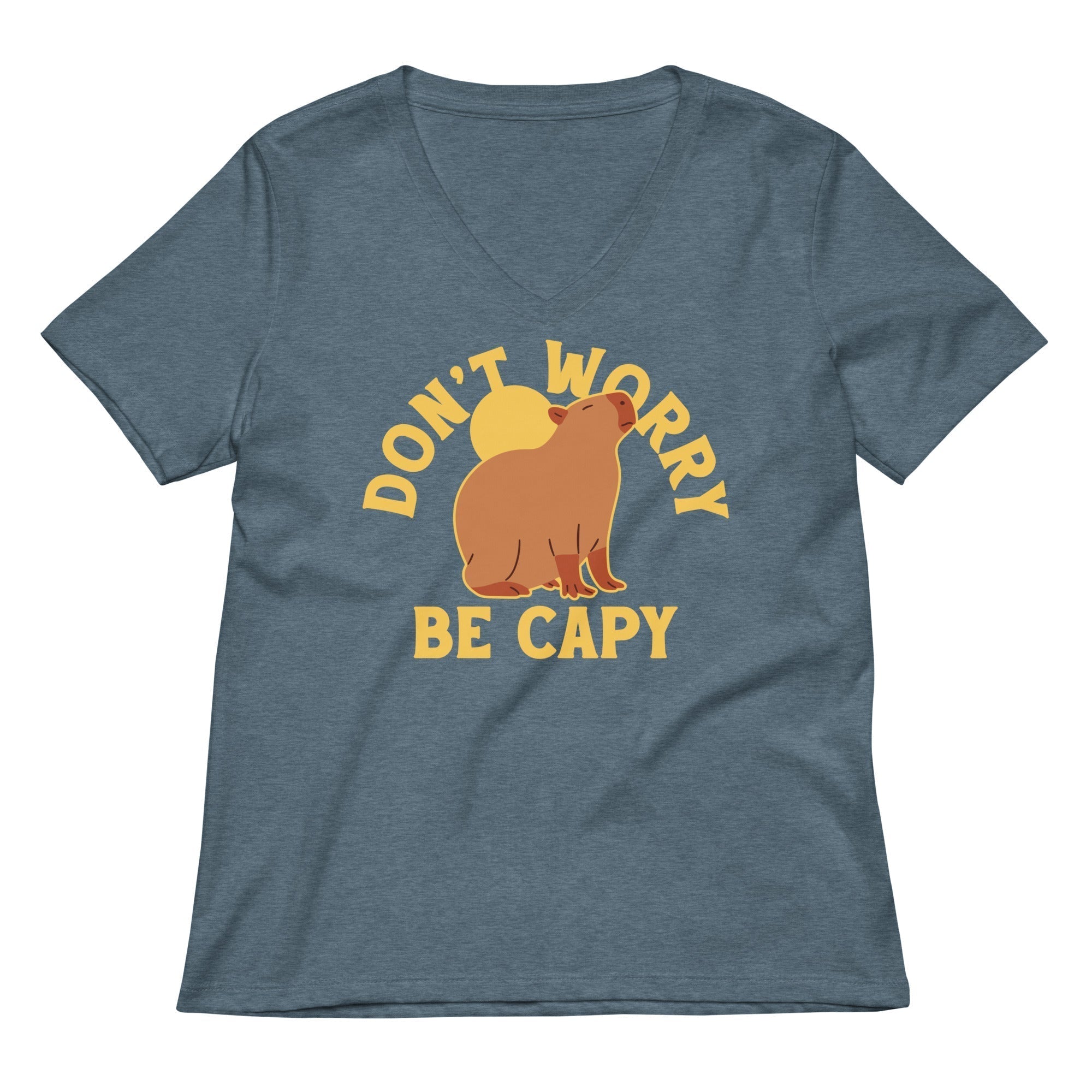 Don't Worry Be Capy Women's V-Neck Tee Hoodie, Sweatshirt | PureTeeCo.com (Image 4)