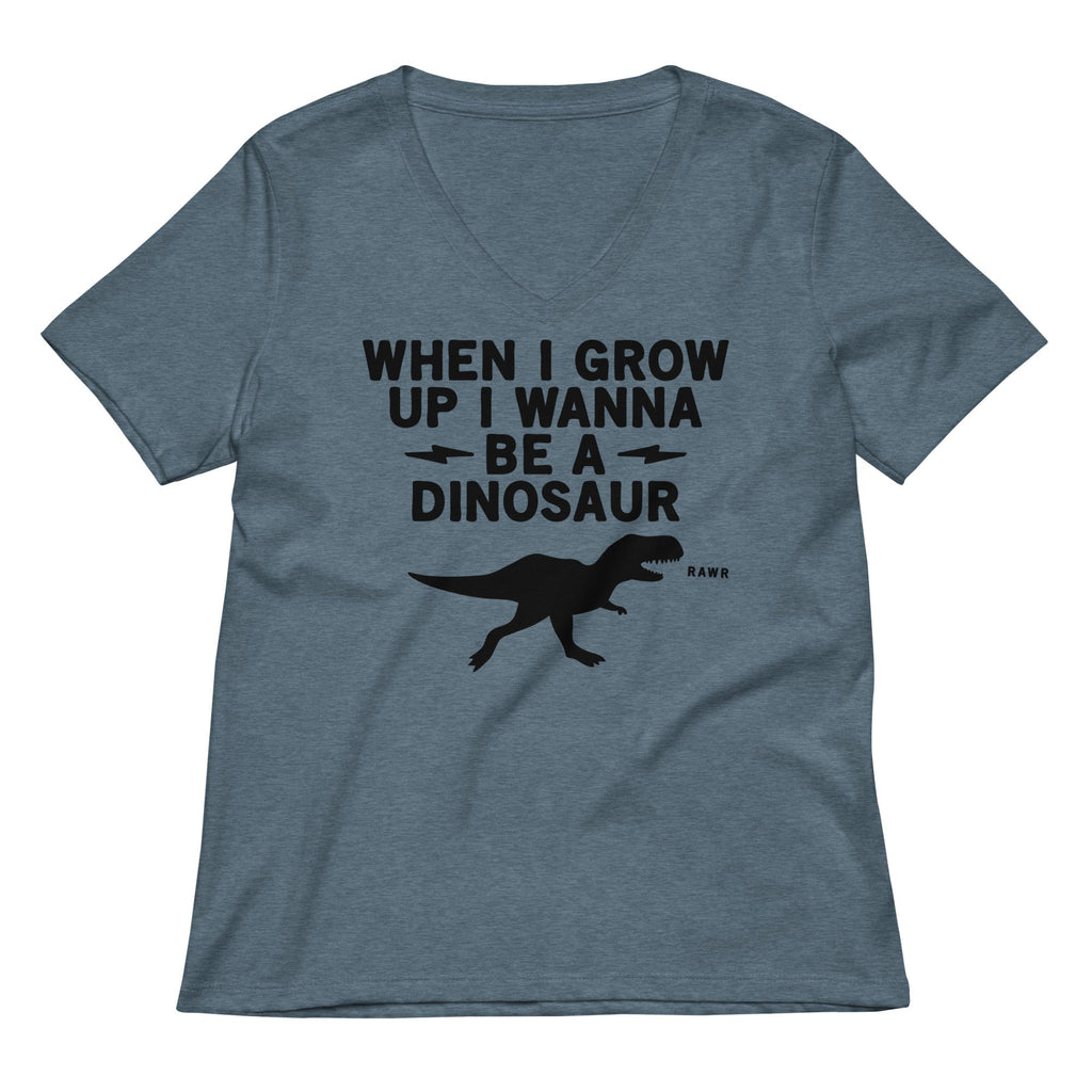 When I Grow Up I Wanna Be A Dinosaur Women's V-Neck Tee Hoodie, Sweatshirt | PureTeeCo.com (Image 1)
