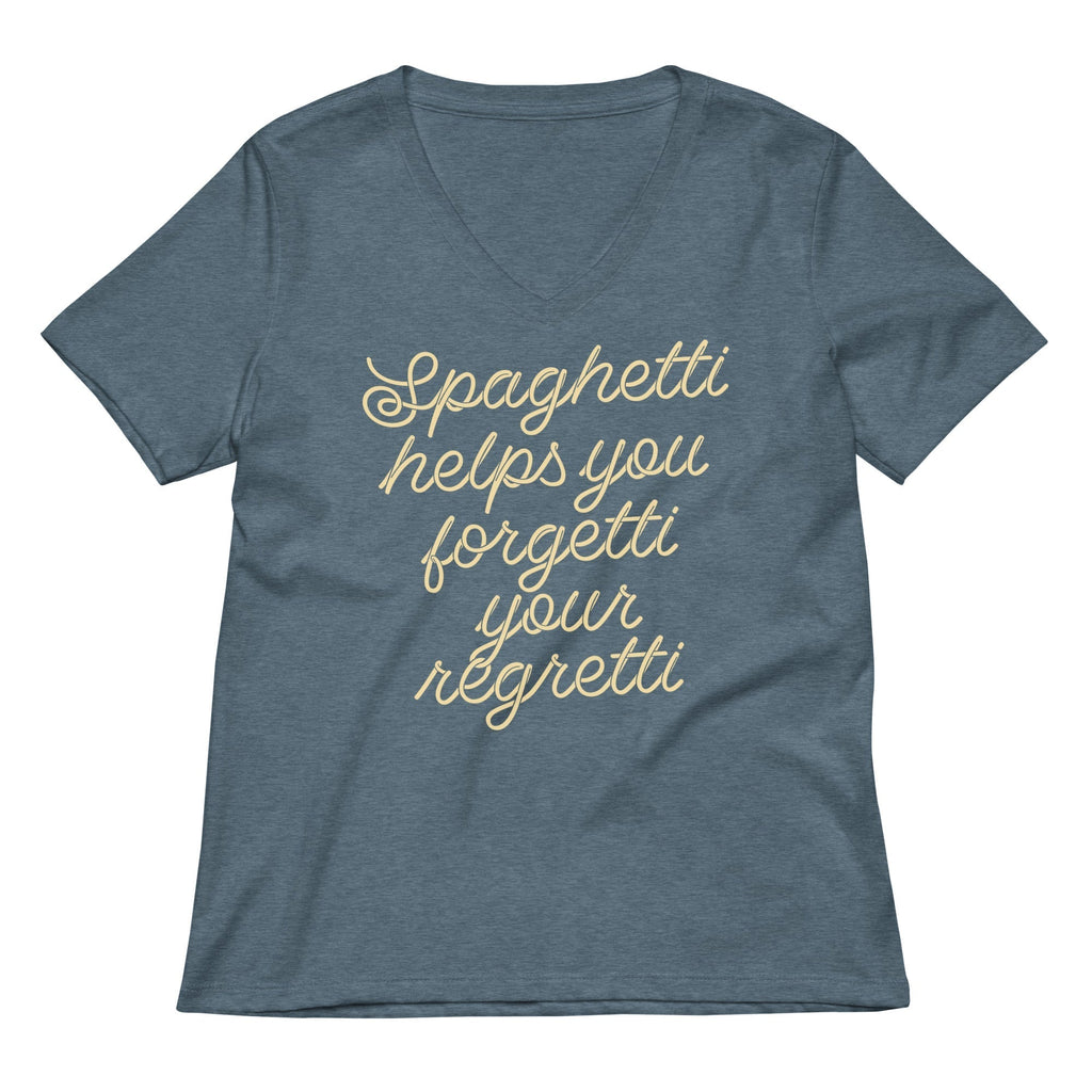 Spaghetti Helps You Forgetti Your Regretti Women's V-Neck Tee Hoodie, Sweatshirt | PureTeeCo.com (Image 4)