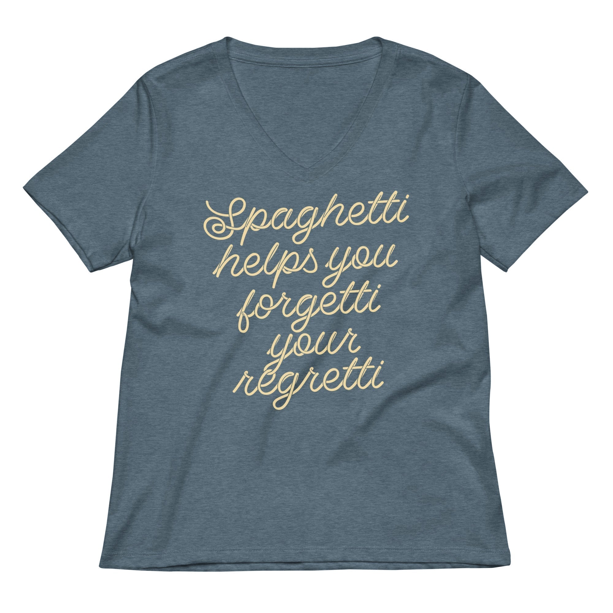 Spaghetti Helps You Forgetti Your Regretti Women's V-Neck Tee Hoodie, Sweatshirt | PureTeeCo.com (Image 4)