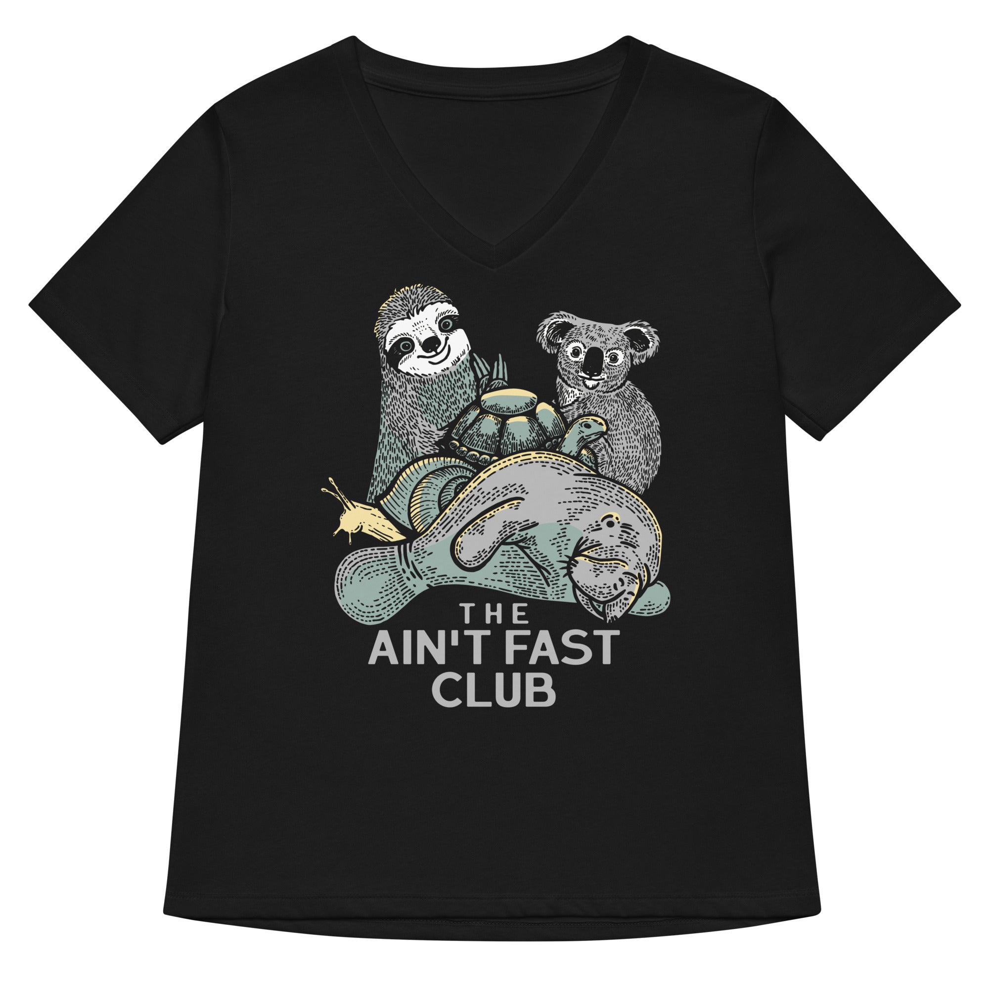The Ain't Fast Club Women's V-Neck Tee Hoodie, Sweatshirt | PureTeeCo.com (Image 1)
