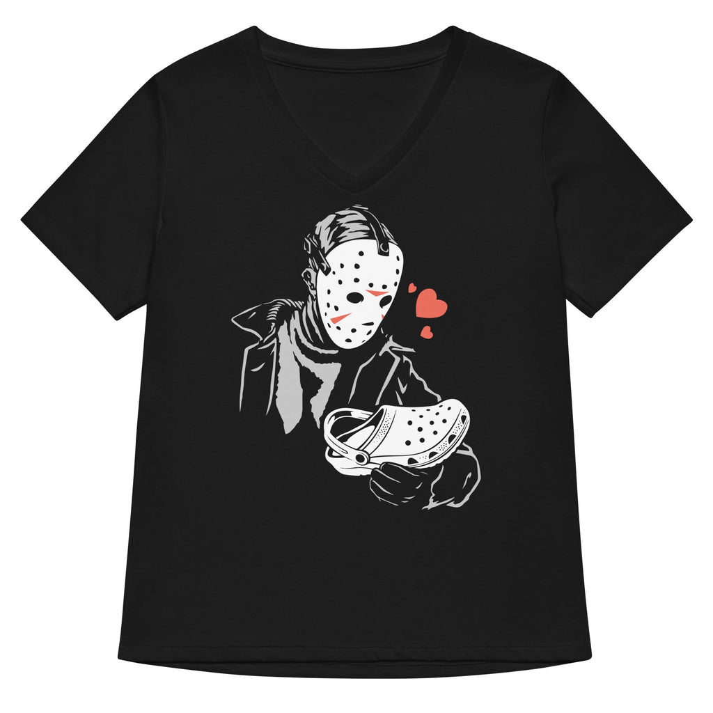 Jason Loves Crocs Women's V-Neck Tee Hoodie, Sweatshirt | PureTeeCo.com (Image 2)