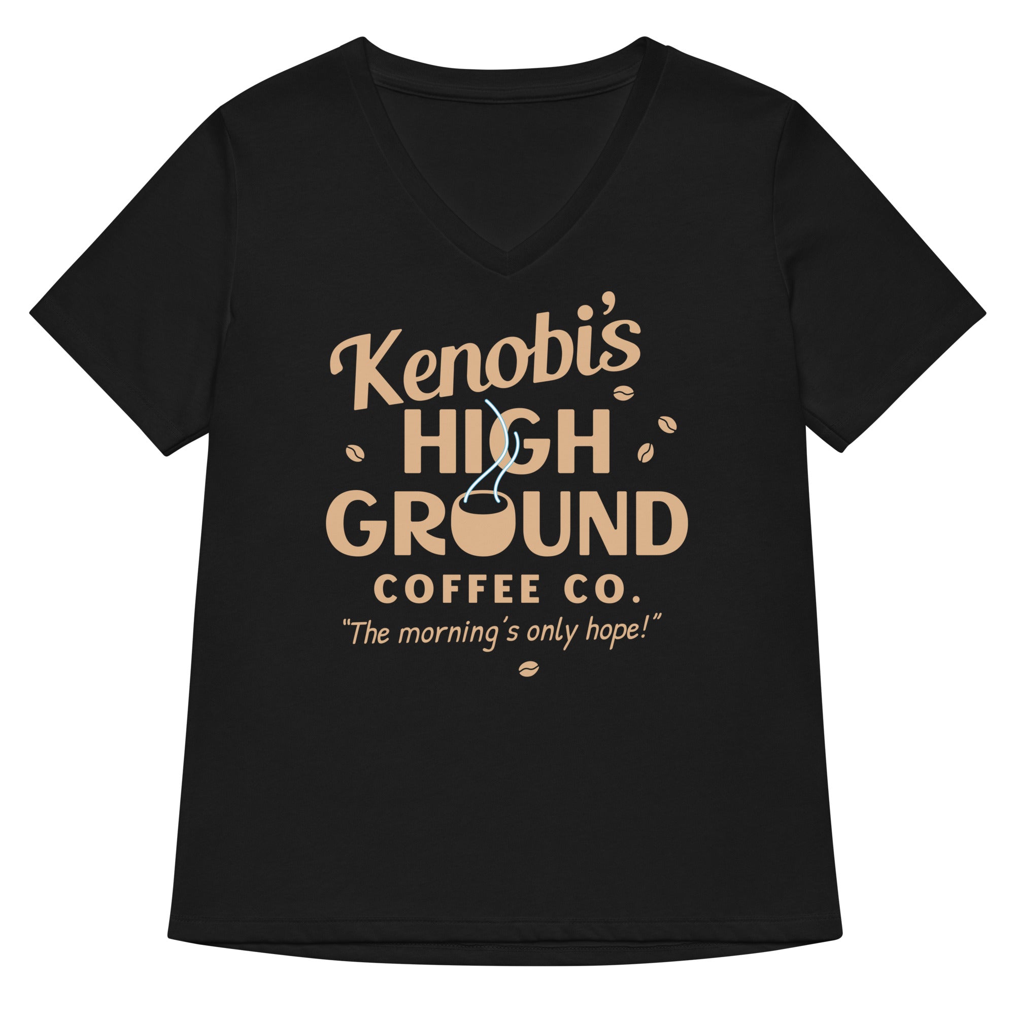Kenobi's High Ground Coffee Co Women's V-Neck Tee Hoodie, Sweatshirt | PureTeeCo.com (Image 2)