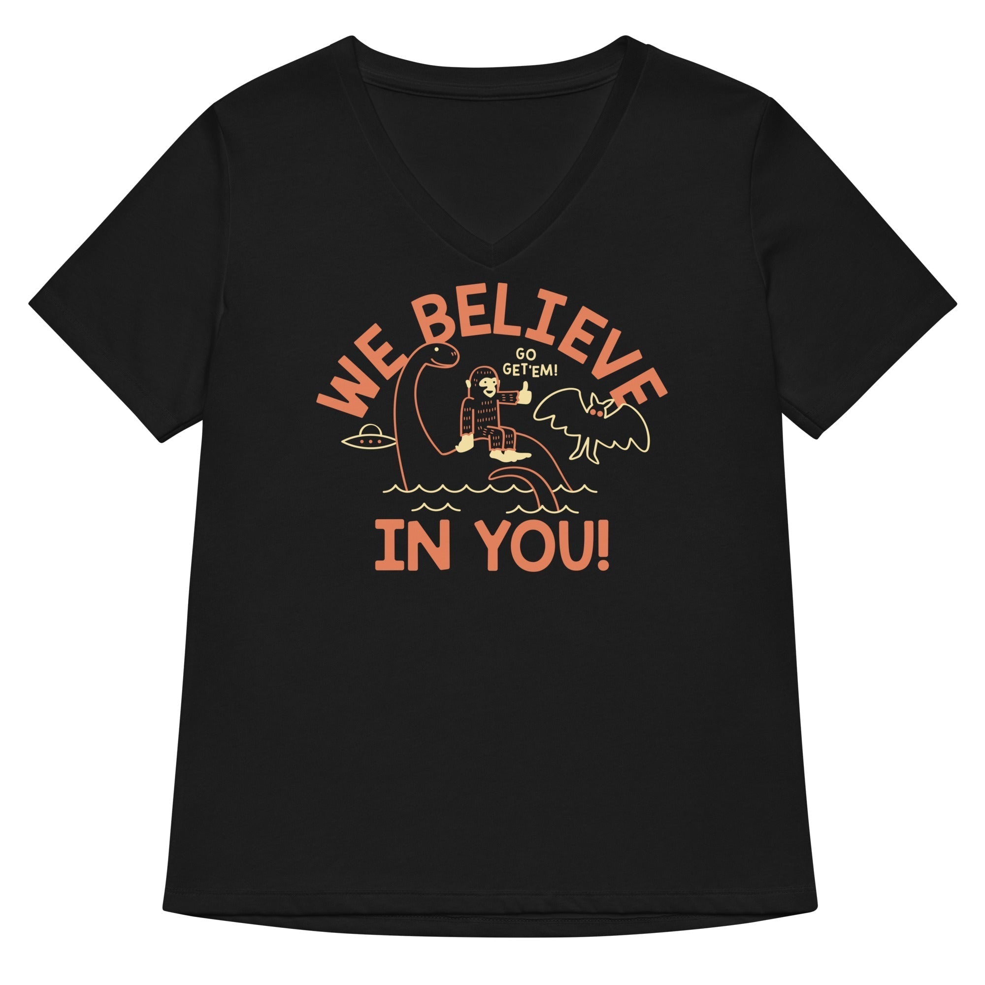 We Believe In You Women's V-Neck Tee Hoodie, Sweatshirt | PureTeeCo.com (Image 1)