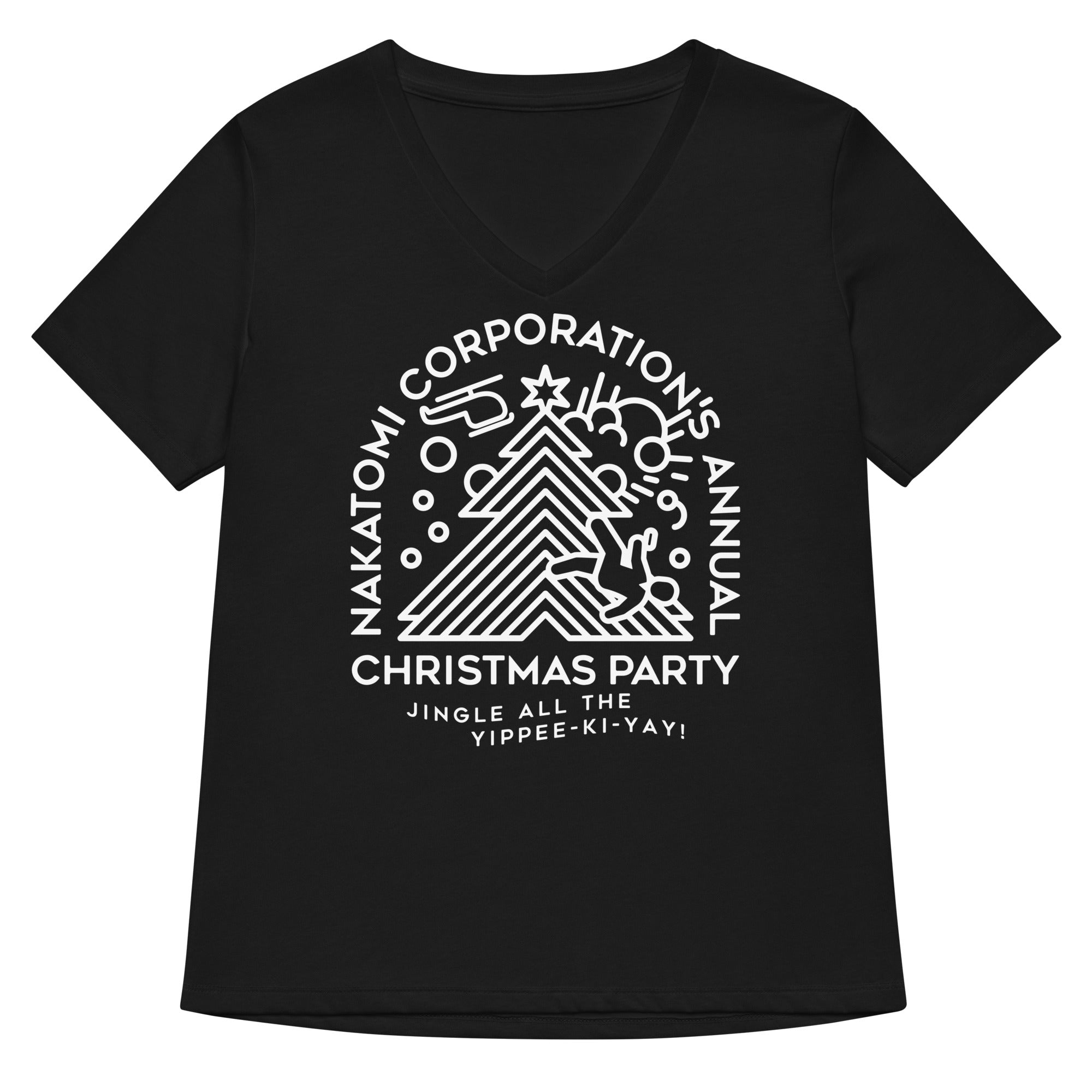 Nakatomi Christmas Party Women's V-Neck Tee Hoodie, Sweatshirt | PureTeeCo.com (Image 2)