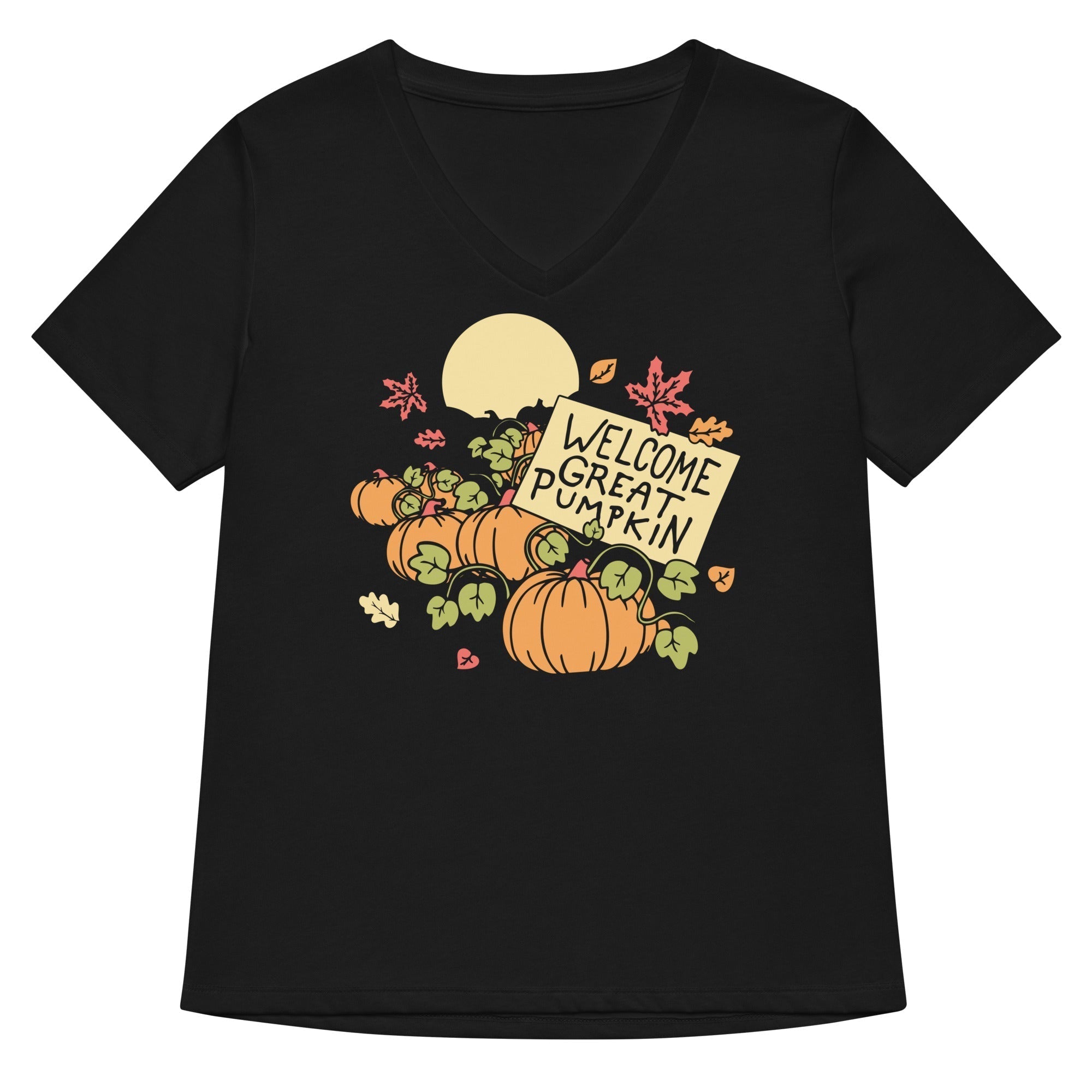 Welcome Great Pumpkin Women's V-Neck Tee Hoodie, Sweatshirt | PureTeeCo.com (Image 1)