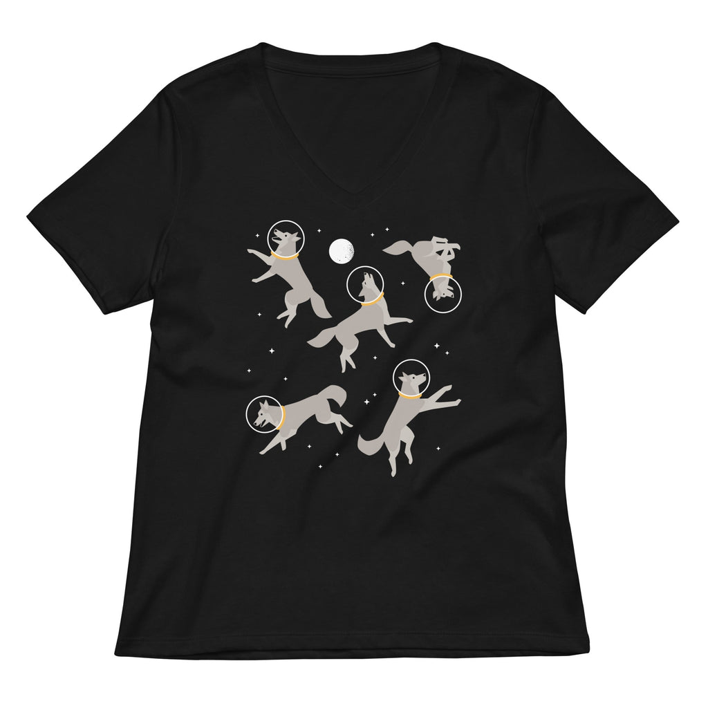 Wolves In Space Women's V-Neck Tee Hoodie, Sweatshirt | PureTeeCo.com (Image 3)