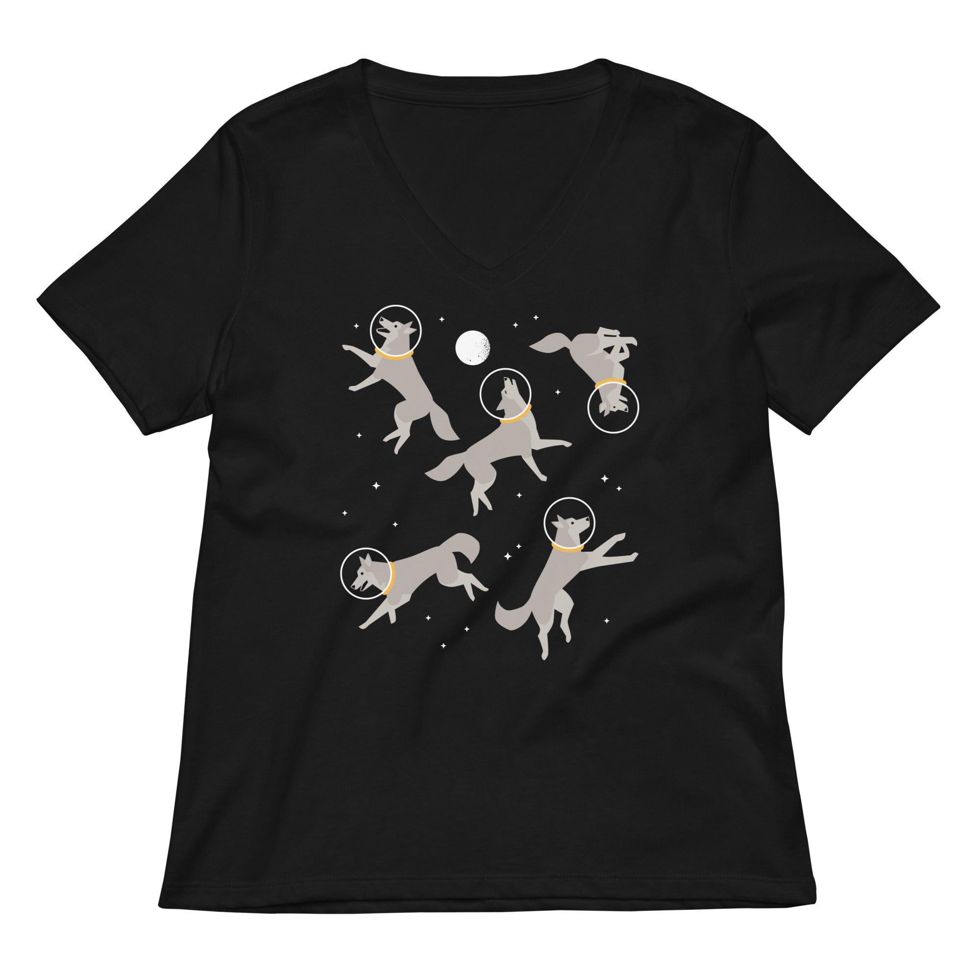 Wolves In Space Women's V-Neck Tee Hoodie, Sweatshirt | PureTeeCo.com (Image 3)