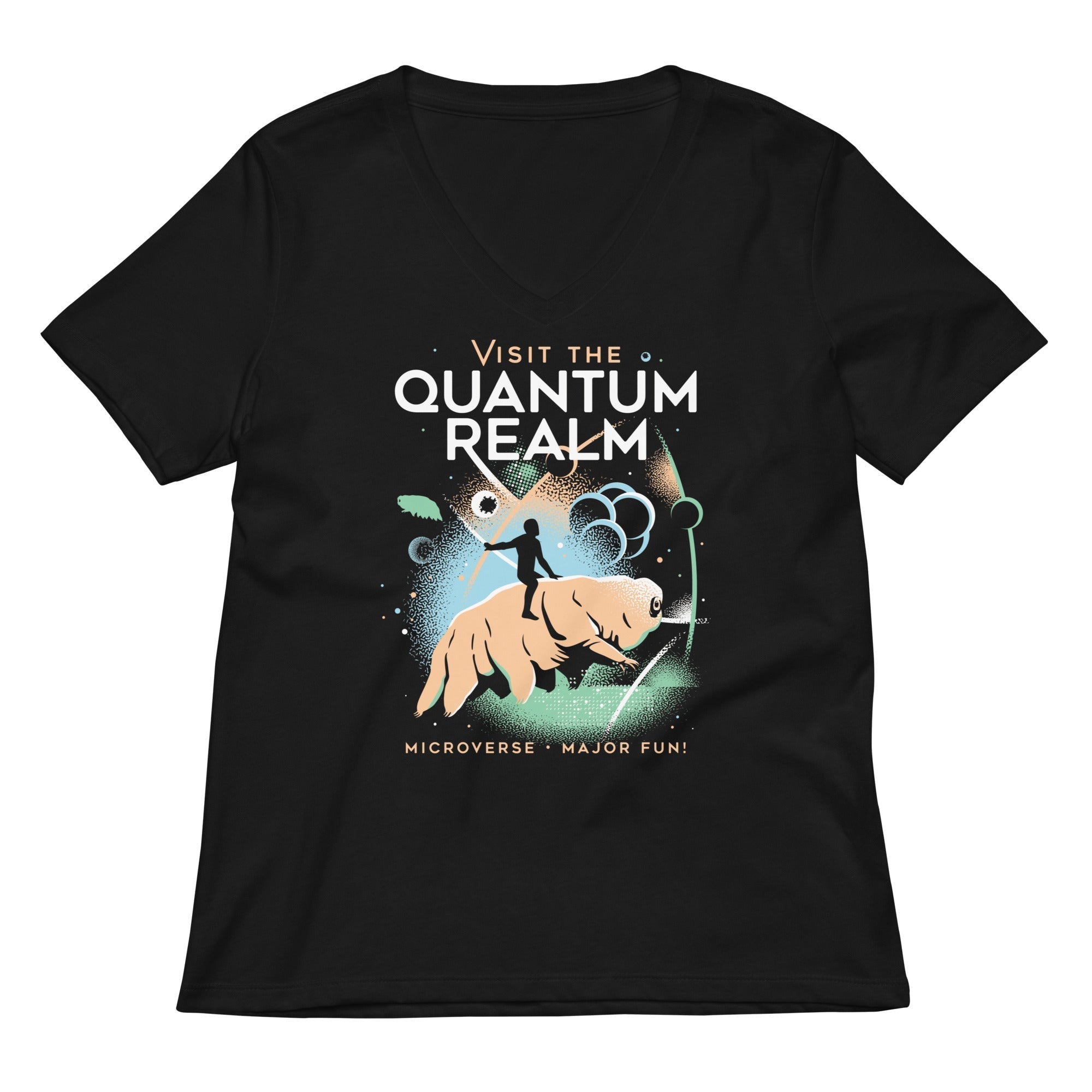 Visit The Quantum Realm Women's V-Neck Tee Hoodie, Sweatshirt | PureTeeCo.com (Image 1)