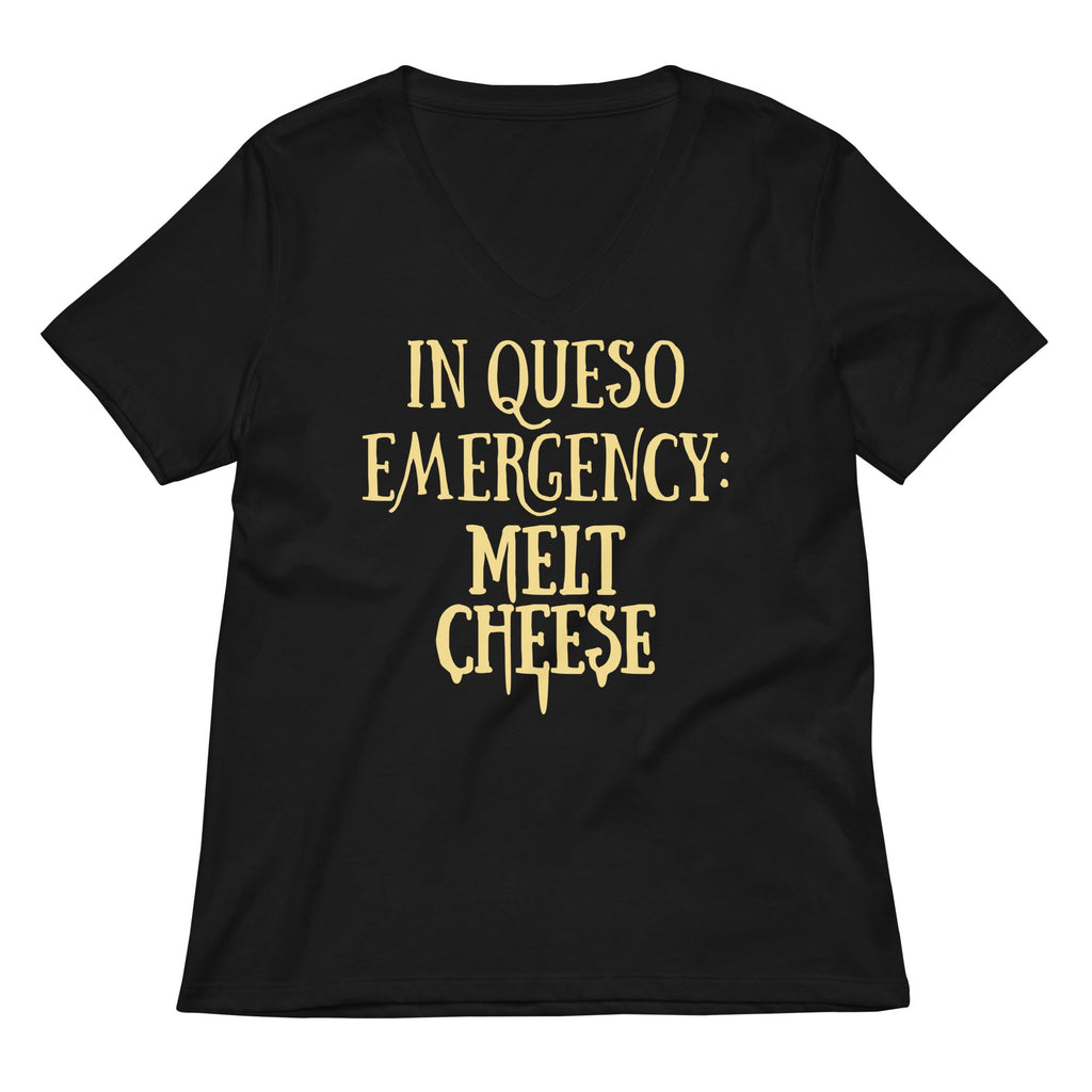 In Queso Emergency: Melt Cheese Women's V-Neck Tee Hoodie, Sweatshirt | PureTeeCo.com (Image 1)