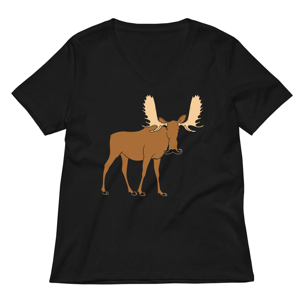 Moosestache Women's V-Neck Tee Hoodie, Sweatshirt | PureTeeCo.com (Image 1)