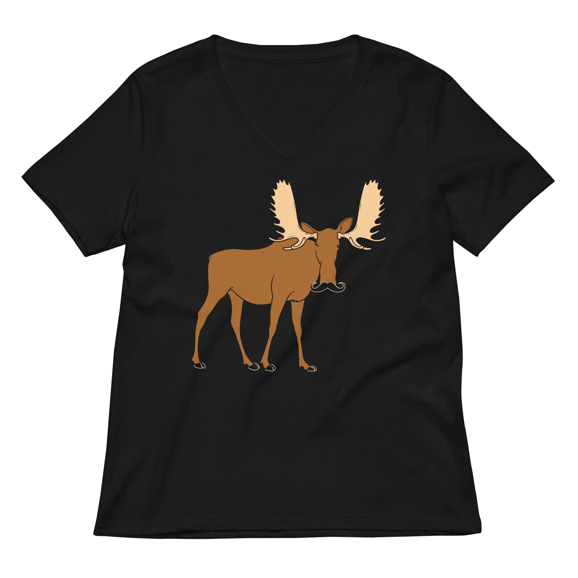 Moosestache Women's V-Neck Tee Hoodie, Sweatshirt | PureTeeCo.com (Image 1)