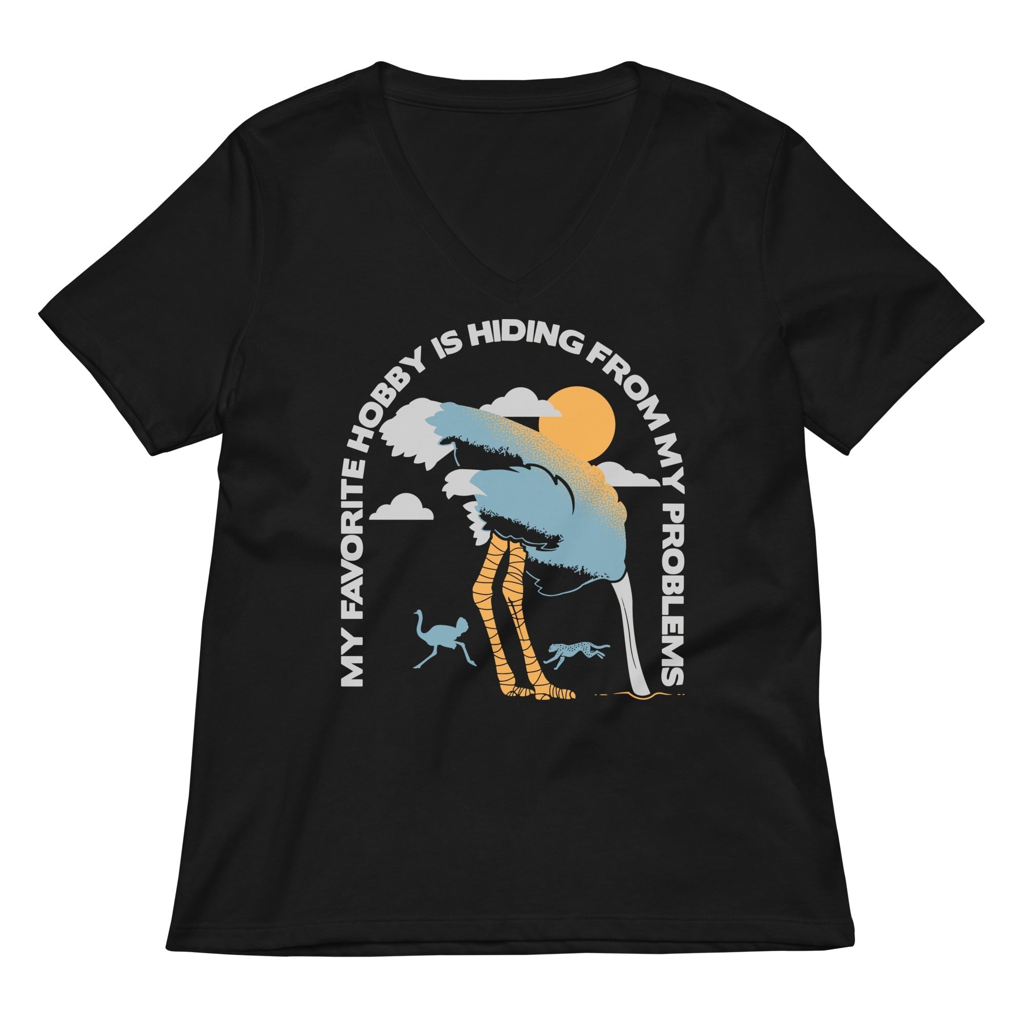 My Favorite Hobby Is Hiding From My Problems Women's V-Neck Tee Hoodie, Sweatshirt | PureTeeCo.com (Image 1)