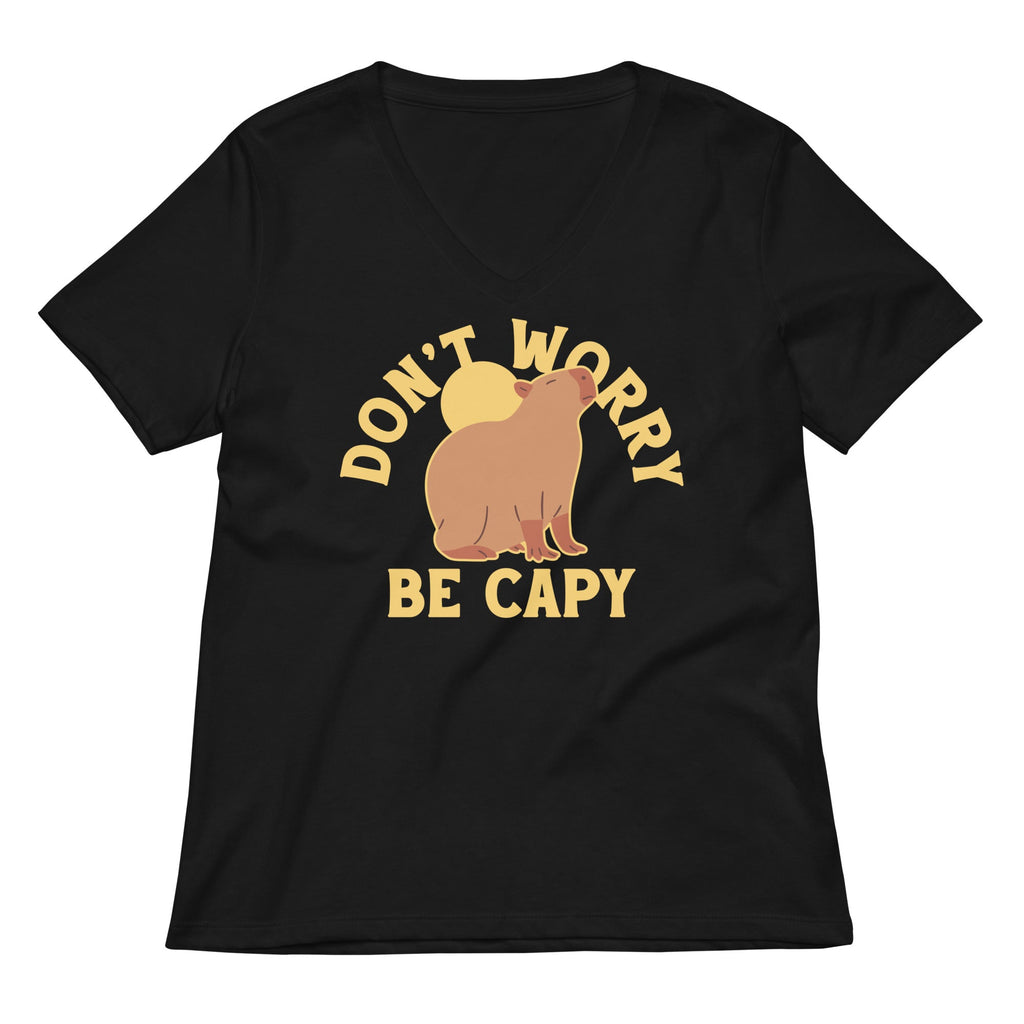 Don't Worry Be Capy Women's V-Neck Tee Hoodie, Sweatshirt | PureTeeCo.com (Image 2)