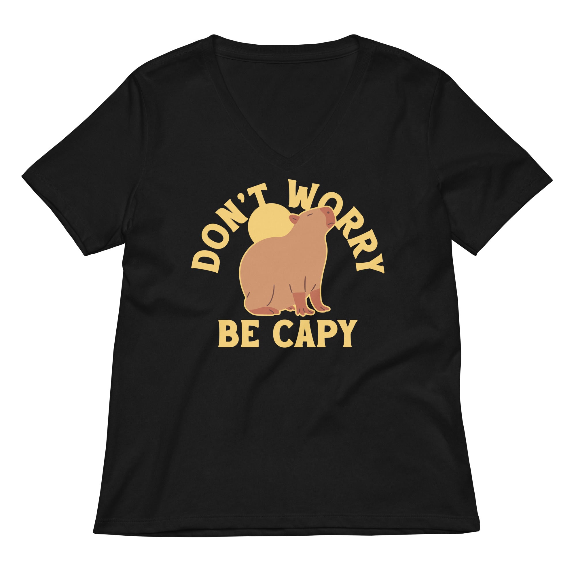 Don't Worry Be Capy Women's V-Neck Tee Hoodie, Sweatshirt | PureTeeCo.com (Image 2)