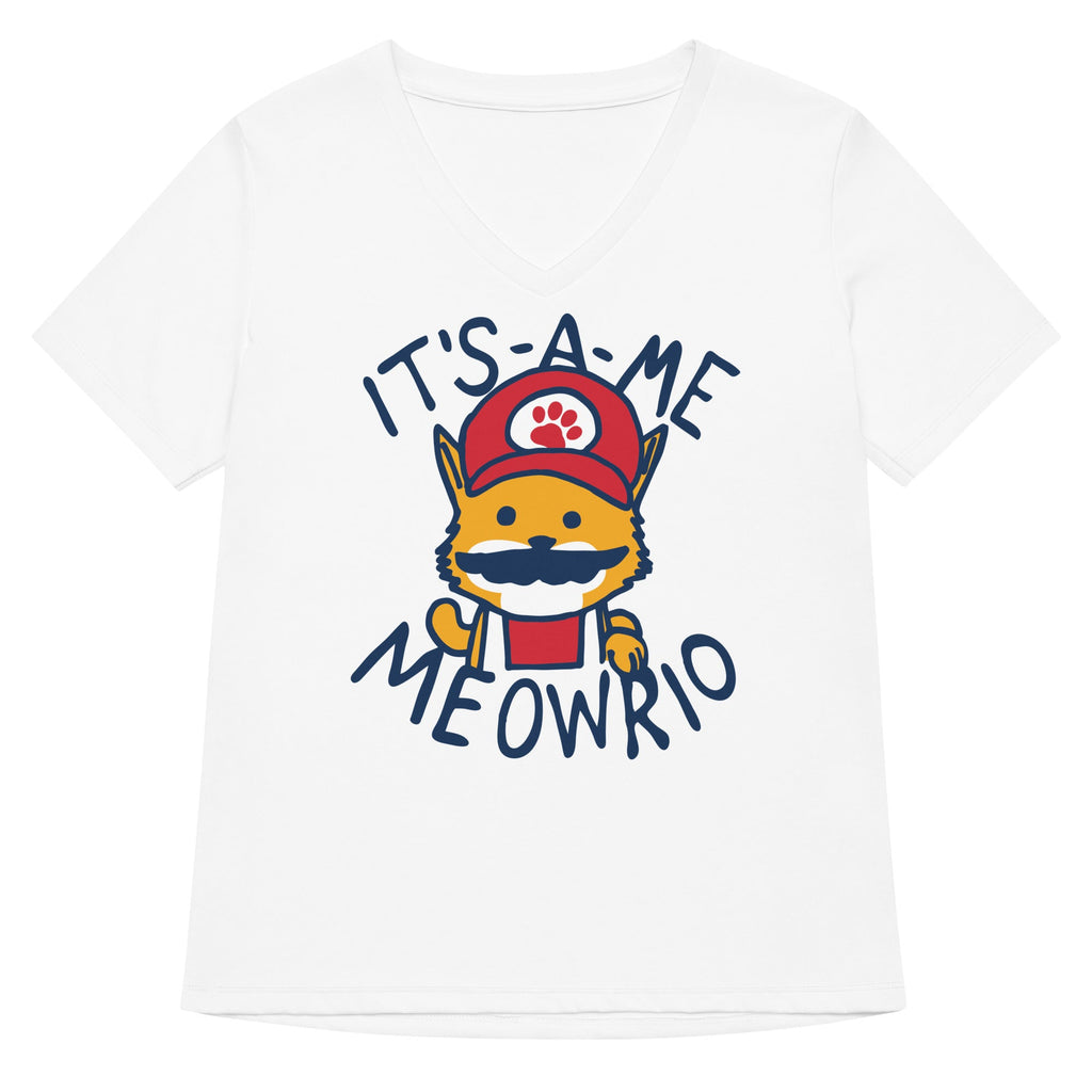 It's-a-me Meowrio Women's V-Neck Tee Hoodie, Sweatshirt | PureTeeCo.com (Image 1)