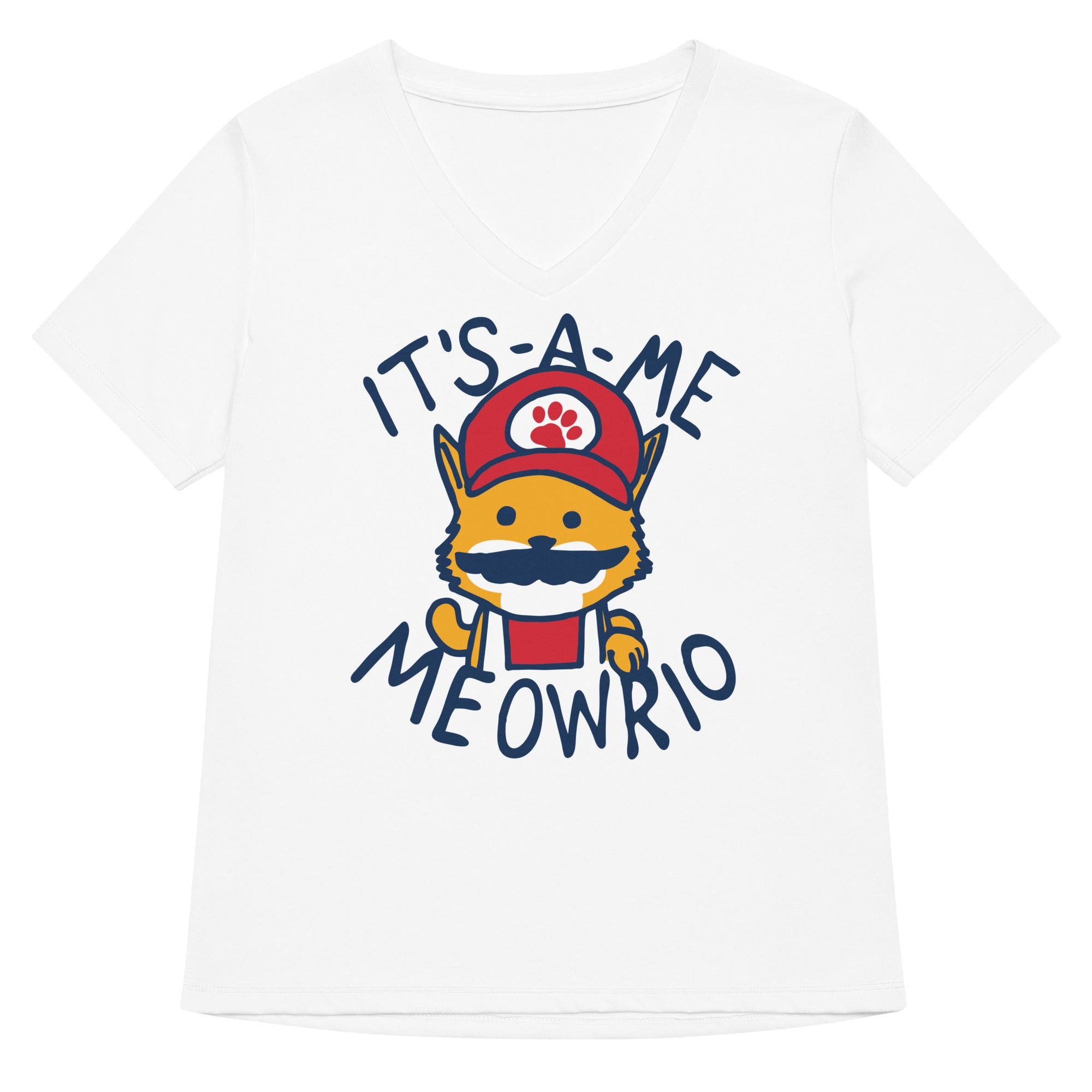 It's-a-me Meowrio Women's V-Neck Tee Hoodie, Sweatshirt | PureTeeCo.com (Image 1)