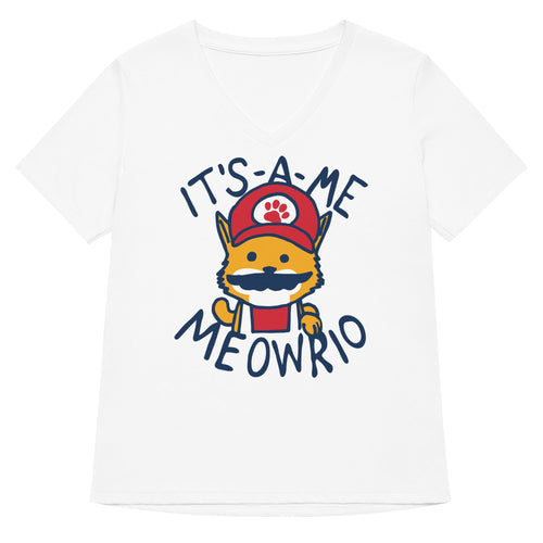 It's-a-me Meowrio Women's V-Neck Tee Hoodie, Sweatshirt | PureTeeCo.com (Image 1)