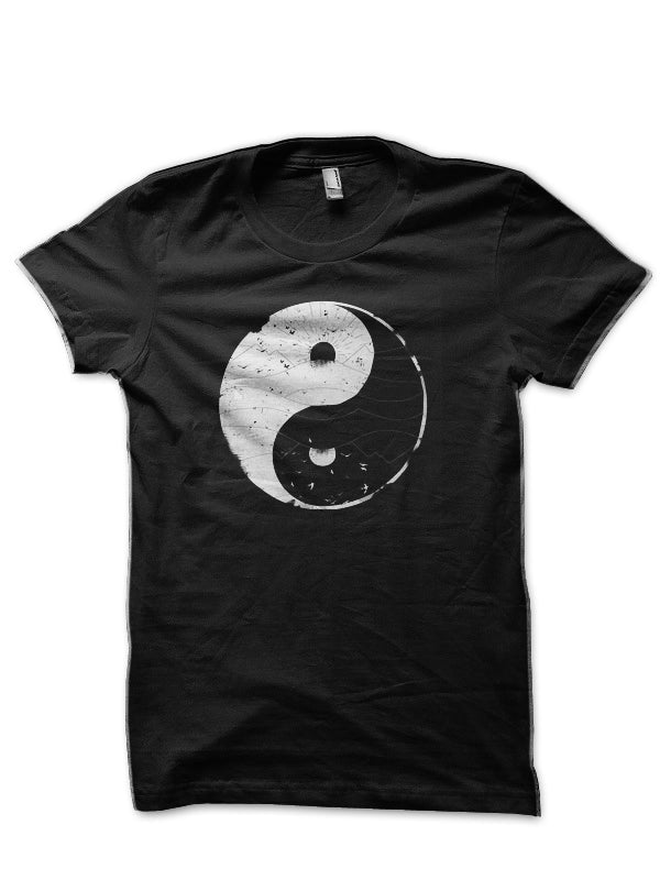 Yin Yang Half Sleeve Black T-Shirt Hoodie, Sweatshirt | PureTeeCo.com