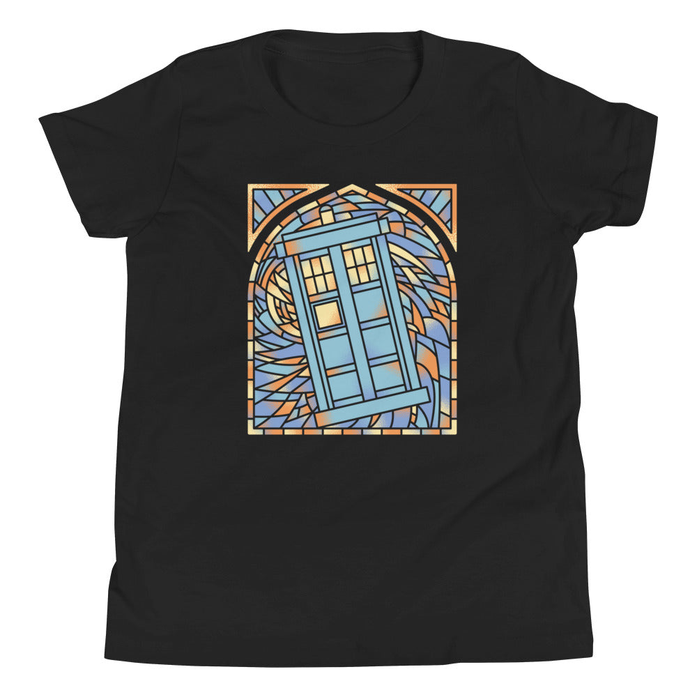 Stained Glass Police Box Kid's Youth Tee Hoodie, Sweatshirt | PureTeeCo.com (Image 1)
