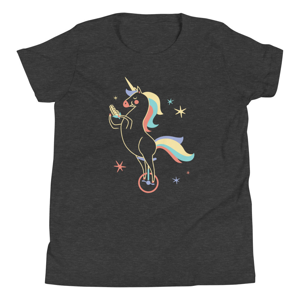 Unicycling Unicorn With Corn Kid's Youth Tee Hoodie, Sweatshirt | PureTeeCo.com (Image 3)
