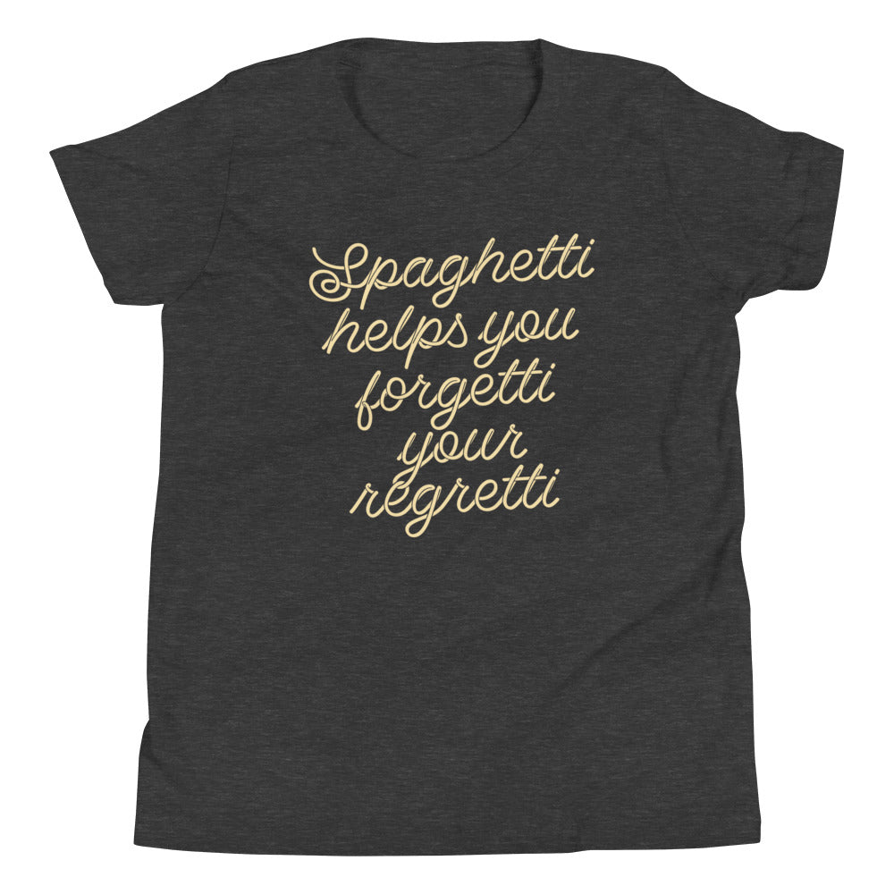 Spaghetti Helps You Forgetti Your Regretti Kid's Youth Tee Hoodie, Sweatshirt | PureTeeCo.com (Image 1)