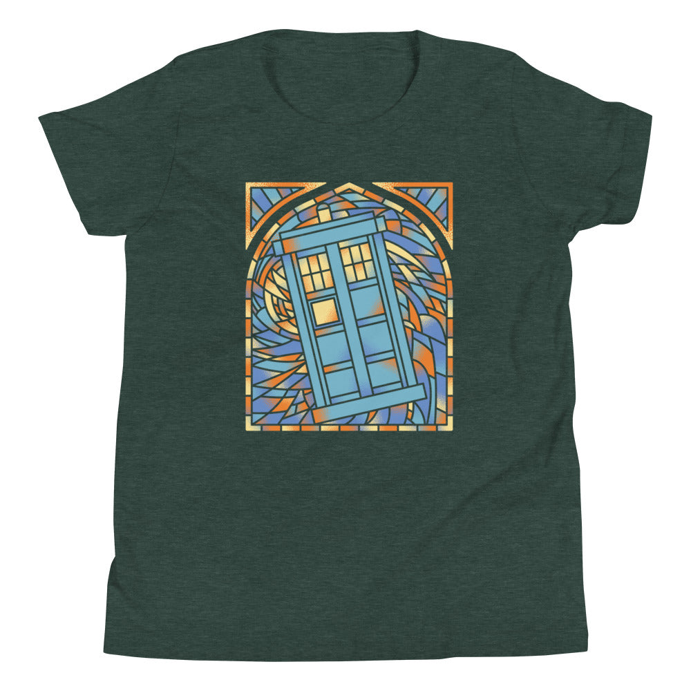 Stained Glass Police Box Kid's Youth Tee Hoodie, Sweatshirt | PureTeeCo.com (Image 4)