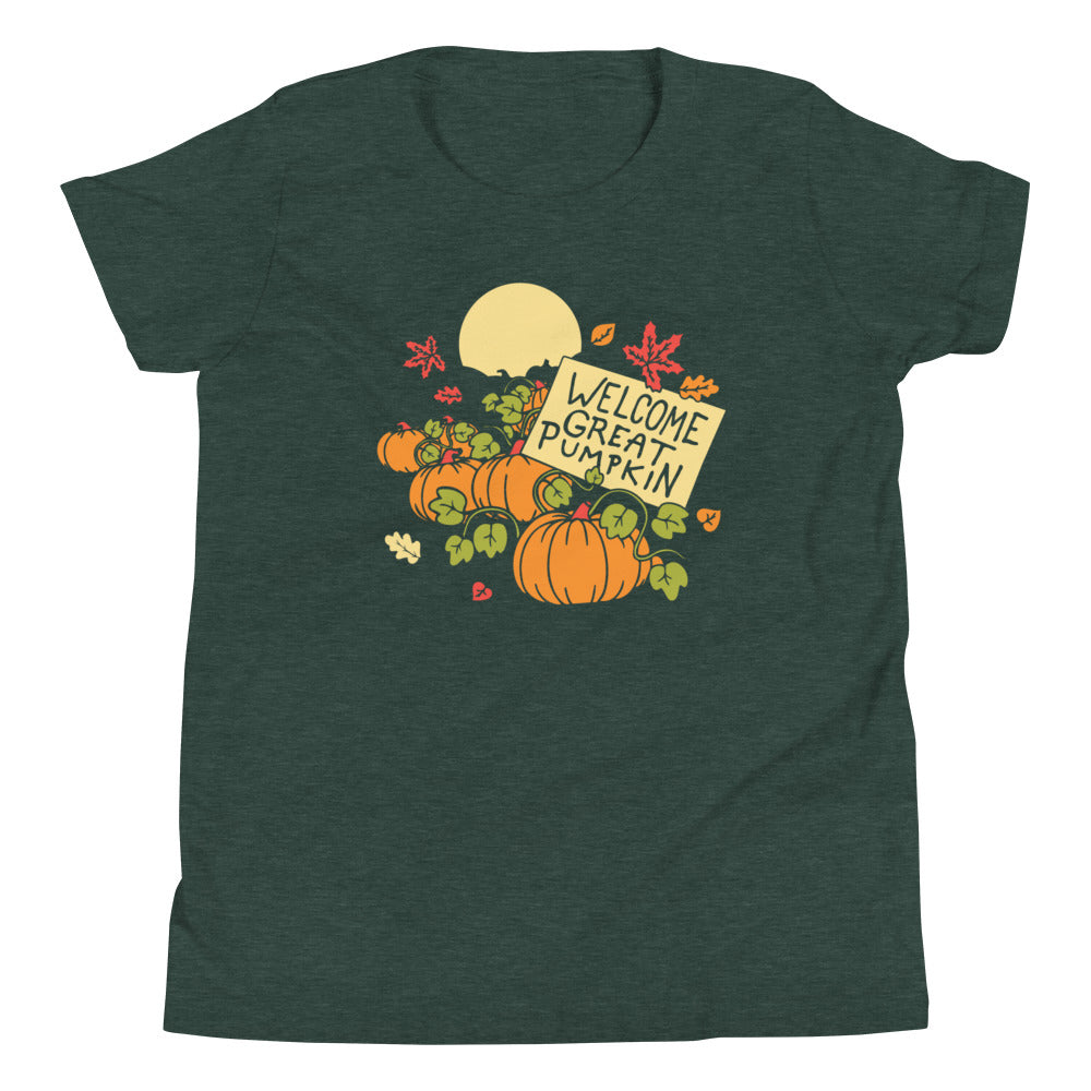 Welcome Great Pumpkin Kid's Youth Tee Hoodie, Sweatshirt | PureTeeCo.com (Image 4)