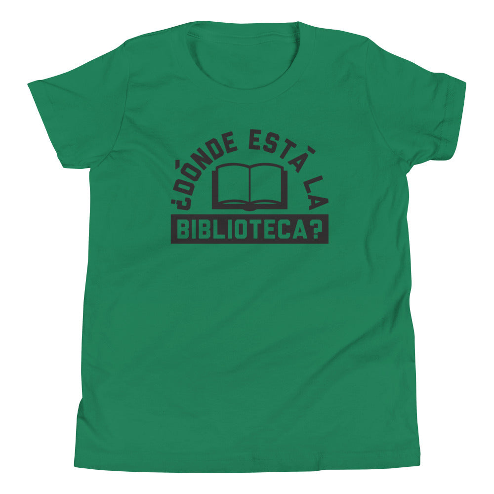 Donde Esta La Biblioteca? Kid's Youth Tee Hoodie, Sweatshirt | PureTeeCo.com (Image 1)