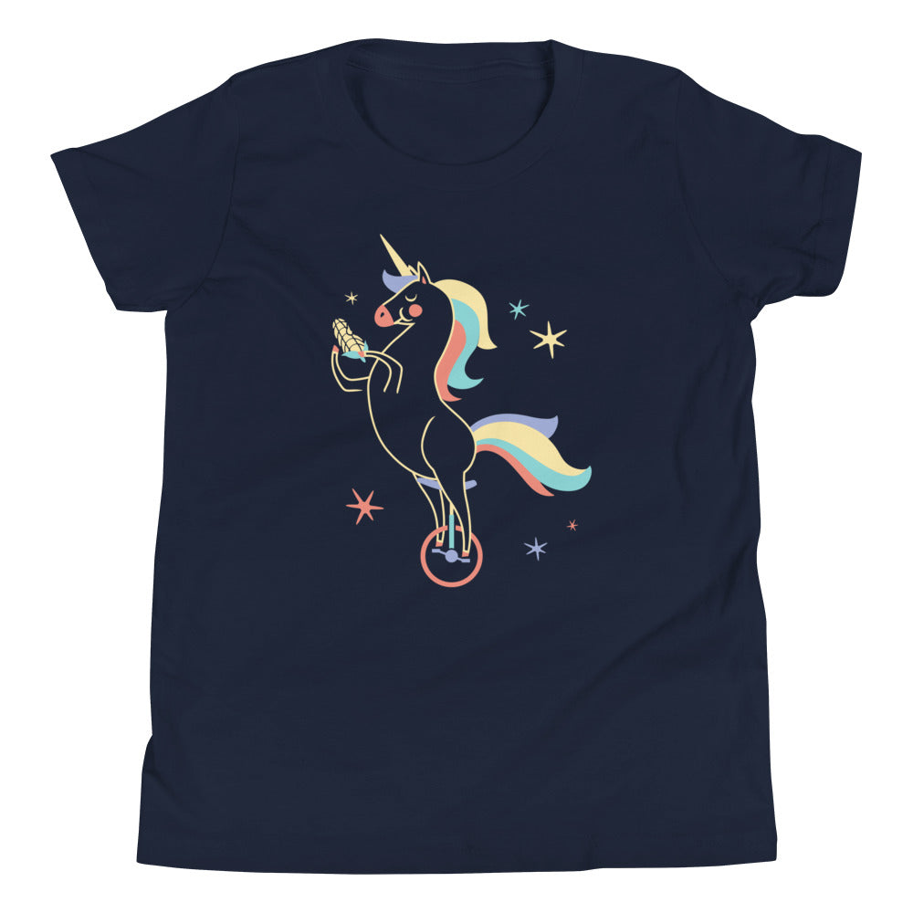 Unicycling Unicorn With Corn Kid's Youth Tee Hoodie, Sweatshirt | PureTeeCo.com (Image 2)