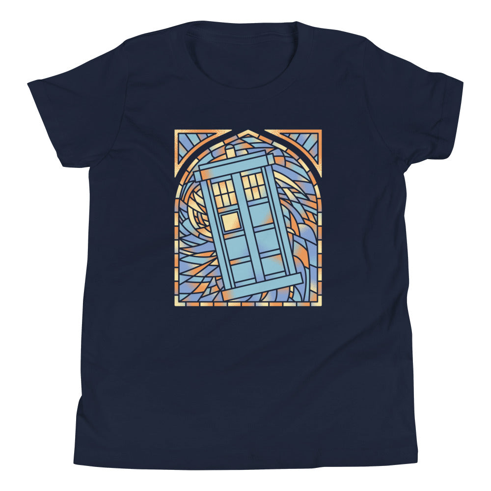 Stained Glass Police Box Kid's Youth Tee Hoodie, Sweatshirt | PureTeeCo.com (Image 2)