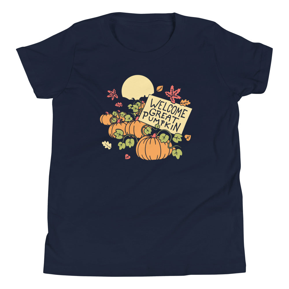Welcome Great Pumpkin Kid's Youth Tee Hoodie, Sweatshirt | PureTeeCo.com (Image 2)