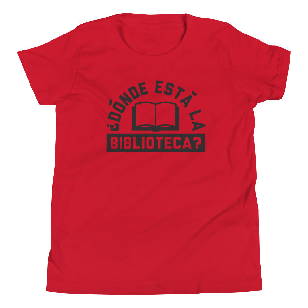 Donde Esta La Biblioteca? Kid's Youth Tee Hoodie, Sweatshirt | PureTeeCo.com (Image 2)