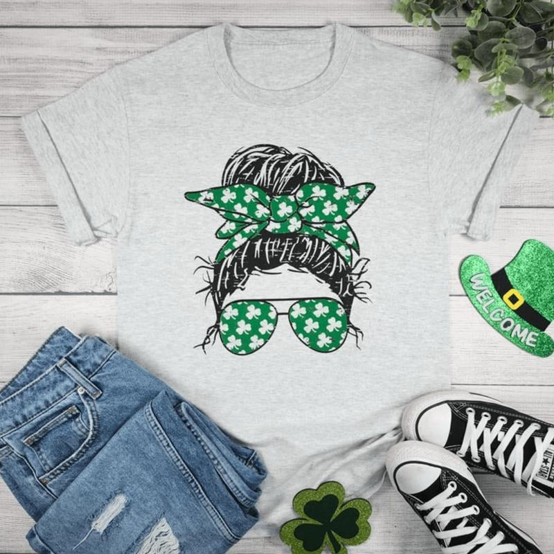 zMessy Bun St. Patrick's Day Graphic Tee Hoodie, Sweatshirt | PureTeeCo.com