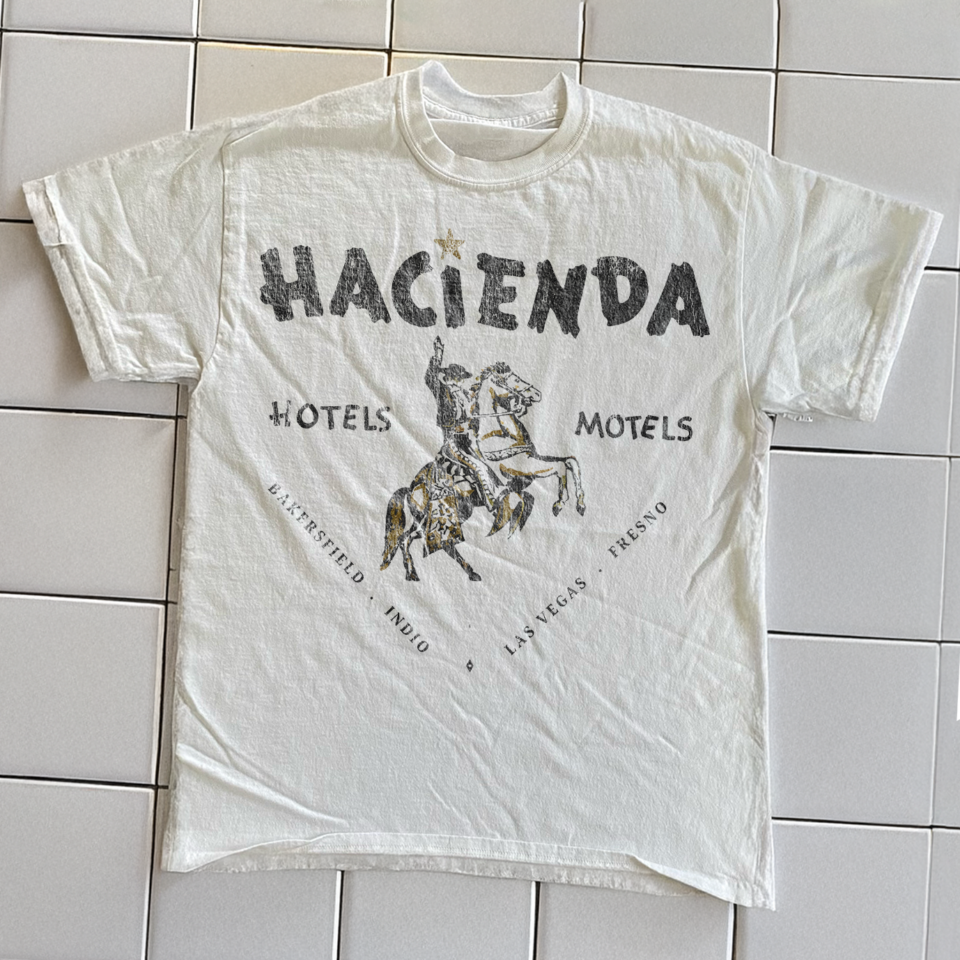 90s HACIENDA HOTEL RARE WASHED WHITE T-SHIRT Hoodie, Sweatshirt | PureTeeCo.com (Image 2)
